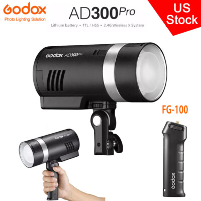 US Godox AD300Pro 2.4G TTL HSS Outdoor Flash Speedlite+FG-100 Flash Hand Grip