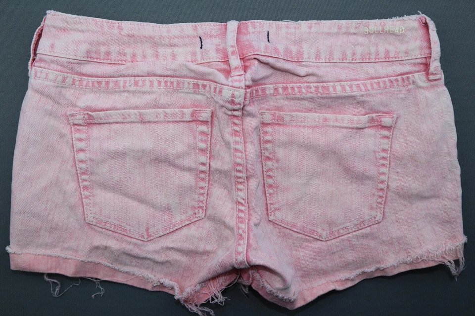 Pantalones cortos de jean Bullhead para mujer tiro bajo rosa 5 bolsillos elásticos talla 1 (27x2) Foto 4 de 4