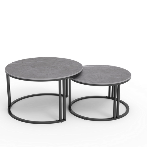 WISFOR Simple Nesting Table Circular Round Marble Tables Coffee Table White/Grey - Picture 10 of 19