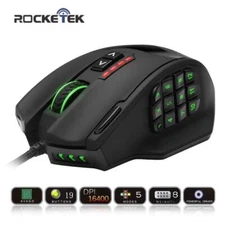 Rocketek USB Gaming Mouse 16400DPI 19 buttons ergonomic design for desktop compu