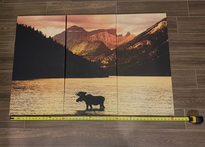 Elephant Stock Lake Moose Wall Art, Large Canvas Print (3 pieces)