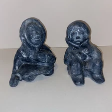 Vintage 2 Native Intuit Eskimo Children Figures Ceramic  Tatlanika Alaska
