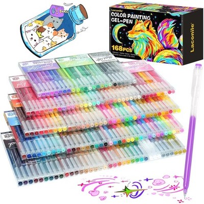 168 Farbgelstifte Set feine Spitze 0,65 mm für Kunst, Zeichnen, Ausmalen & DIY