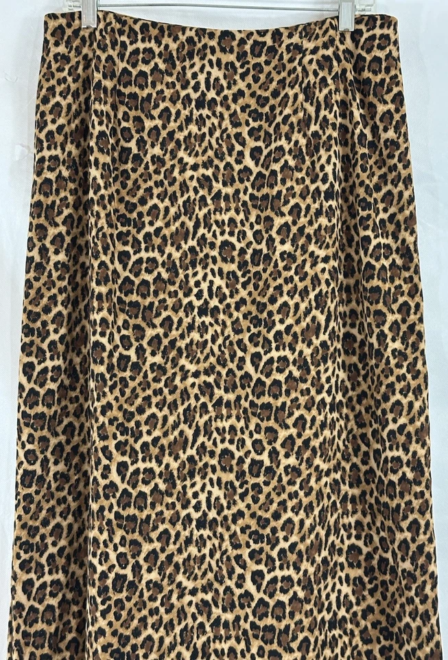 Maxi Falda Pantology Talla 14 Marrón Estampado Leopardo Imitación Gamuza Cremallera Trasera Patada Plisada Foto 2 de 4