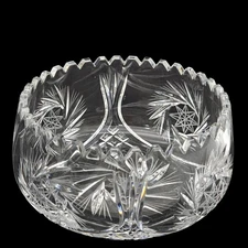 German Crystal Bowl 6.75" Hand-Cut Pinwheel & Star, Notched Rim 