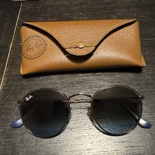 Ray-Ban RB3447 Round Metal Sunglasses Copper Frame Blue Gradient Glass Lenses