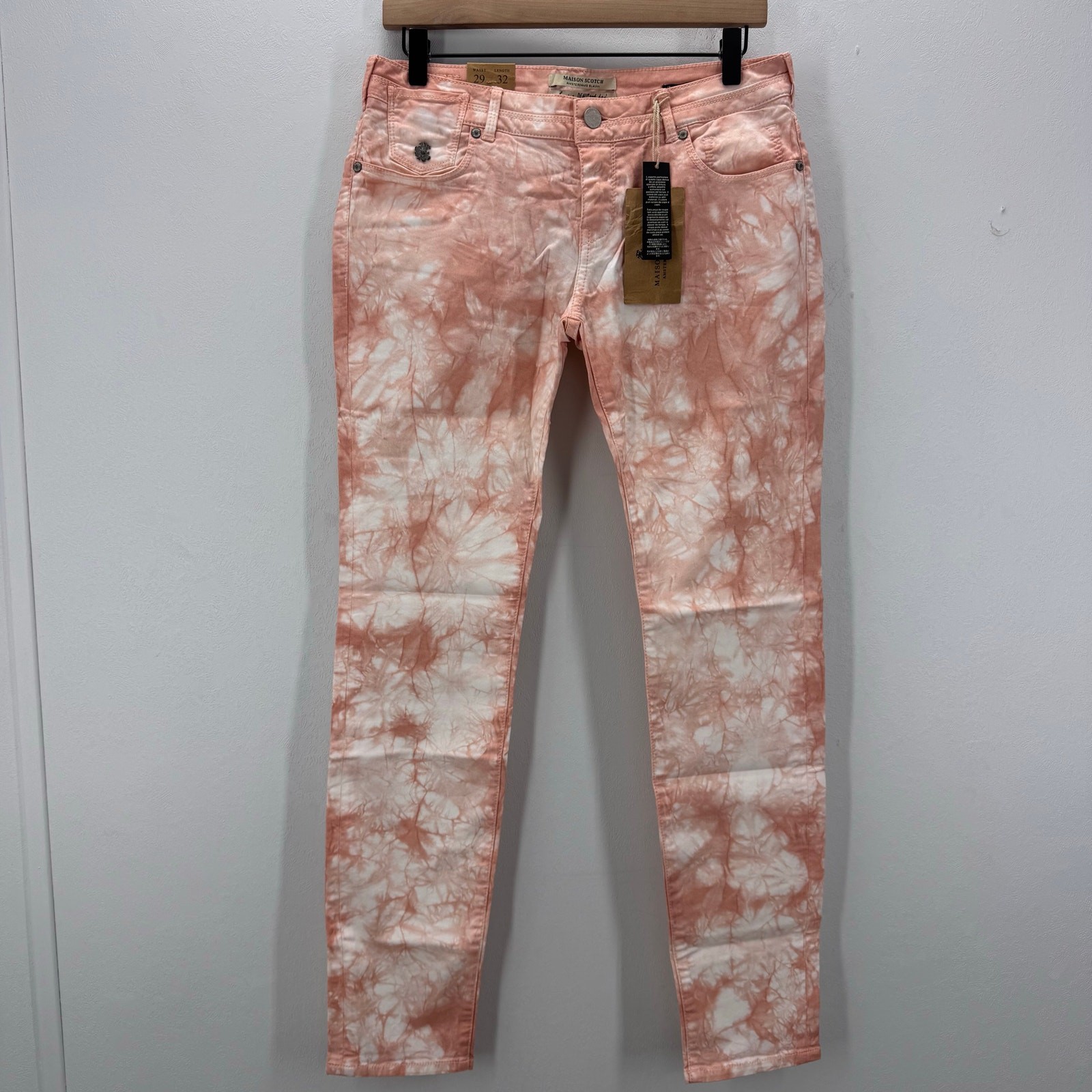 NWT MAISON SCOTCH Coral Rock Tie Dye Skinny Jeans sz 29/32 Boho Festival Coastal