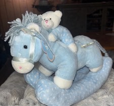 Nwot Aurora Musical Plush Rocking Horse Baby Boy Music Box Teddy Blue White 11"