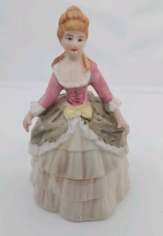 Vintage Victorian Mini Madame  Figurine 4.5 X 2.5 Trinket Powder Container