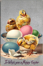 Wish You a Happy Easter Chicks Colored Eggs Tuck s Postcard