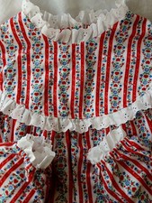 Lanz of Salzburg Flannel Nightgown Womens L 12 Red Striped Prairie Ruffled Vtg