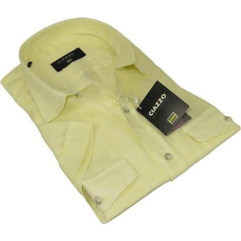 Men's Ciazzo Turkey 100% Linen Breathable Shirt Short Sleeves #Linen 22 Yellow