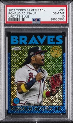 2021 TOPPS SILVER PACK 1986 CHROME PROMO #35 RONALD ACUNA JR. 34/150 PSA 10