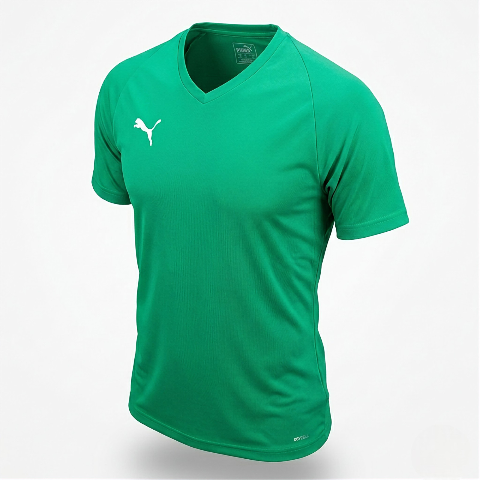 PUMA Mens T-Shirt Large Green V-Neck DryCell Moisture Wicking Breathable