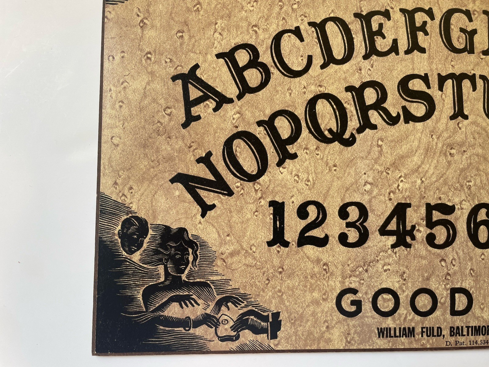Vintage 40s-50s Ouija Board, William Fuld, With Planchette & Box - Square Edges
