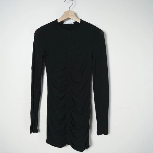 Abito body donna Alexander Wang S. nero manica lunga increspato lunghezza ginocchio