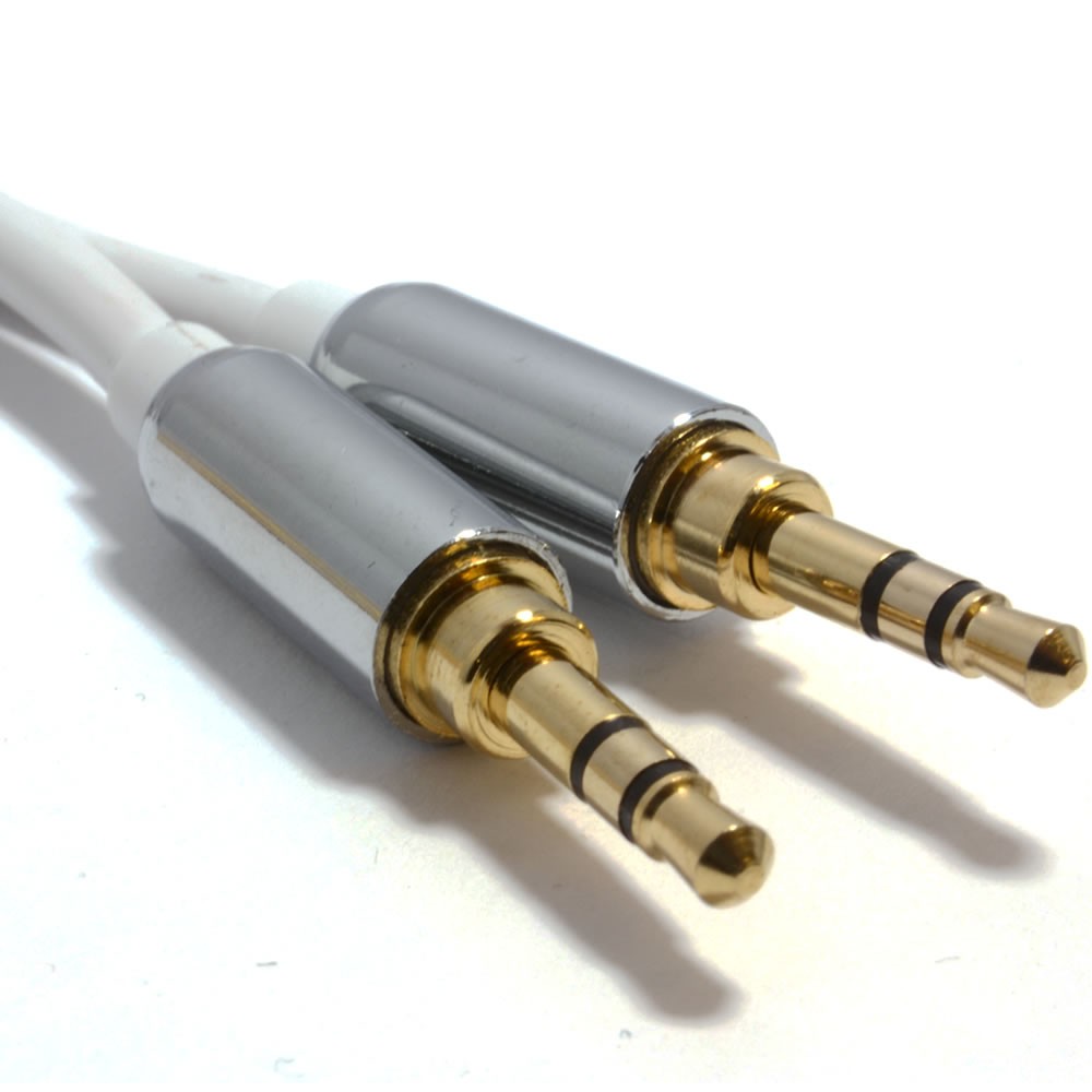 2m PRO WHITE 3.5mm Jack Male to Male Stereo Audio Cable Lead GOLD AUX Headphone