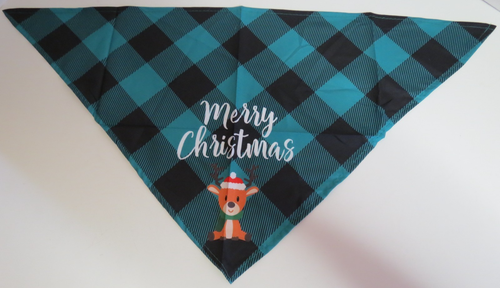 Set of 4 (Red Green Blue White) Merry Christmas Plaid Pet Bandanas - Reindeer - Picture 7 of 11
