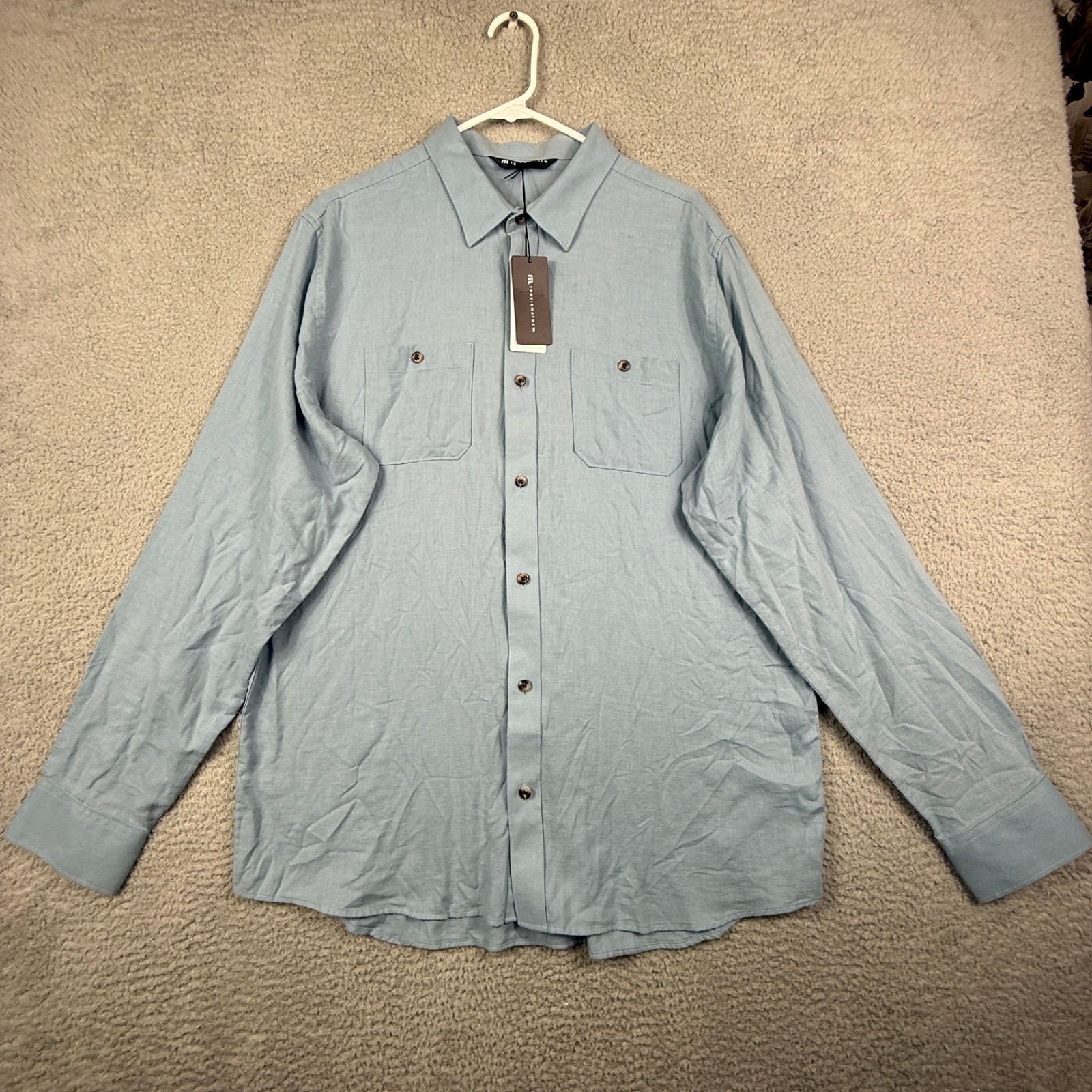 Travis Mathew Cloud Flannel Long Sleeve Button Up Shirt Light Blue Men's Size L-image