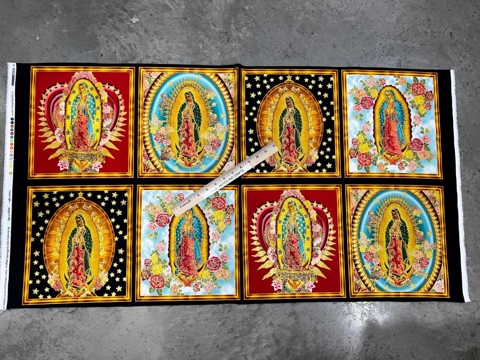 Metallic Our Lady of Guadalupe 100% COTTON fabric panel 24 x 44 Inner Faith