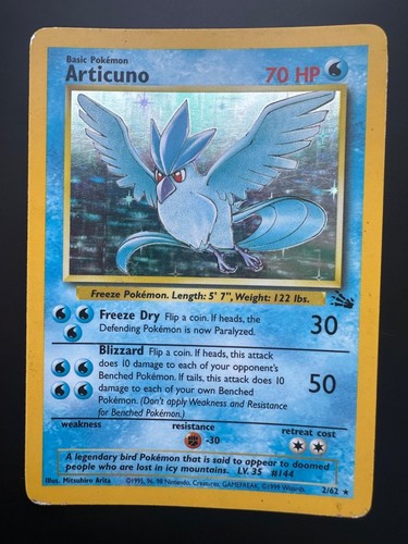 Pokémon TCG Articuno Holo Rare Card Fossil Set 2/62 WOTC 1999 Vintage MP
