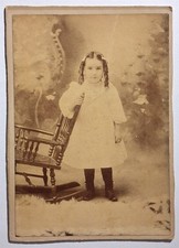 Antique Victorian Cabinet Card Little Girl Ringlet Curls Rocking Chair Photo