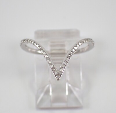 White Gold Diamond Chevron V Ring Unique Modern Simple Right Hand Band