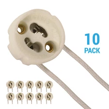 10 Pack Ceramic GU10 LED Halogen Light Socket With 8" Inch Wires Leads