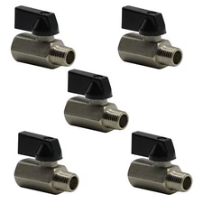 5 pk Mini 1/4" Male x Female NPT Brass Ball Shut Off Valve Water Air Fluid WOG