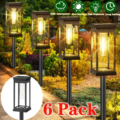 6 Pack Solar Garden Lights Outdoor Waterproof Landscape LED Lights Pathway Yard