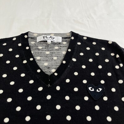 Play Comme Des Garçons Sweater Womens L Black White Wool Polka Dot