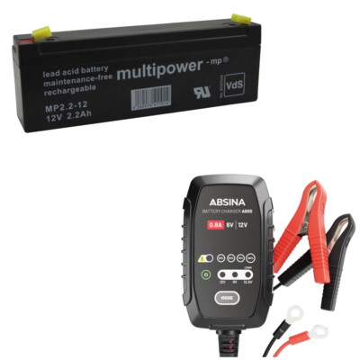 Ladegerät + Blei Gel Akku MP2.2-12 12V bg WP2.2-12 NP2.3-12 LC-R122R2PG Batterie