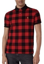 NWT POLO RALPH LAUREN Men's Custom Slim Fit Red Buffalo Check Polo Shirt Sz Med