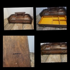 Vintage 60s Men's Valet Jewelry Box Coin Tray w Lined Drawer Japan