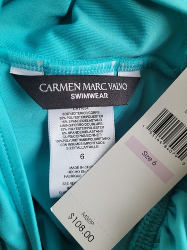 Carmen Marc Valvo Swimsuit Capri Blue One Piece Standard Deep V Neck Size 6 - Picture 9 of 9