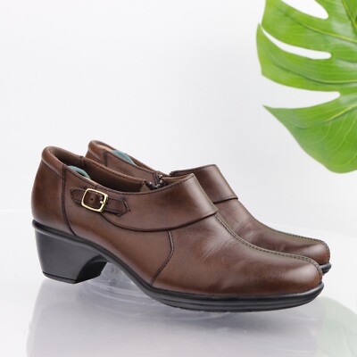 Clarks Women's Scheme Aspire Boot Size 8.5 Block Heel Shootie Brown Leather Shoe