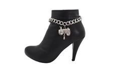 Women Silver Metal Chain Boot Bracelet Western Shoe Anklet Horse Saddle Charm