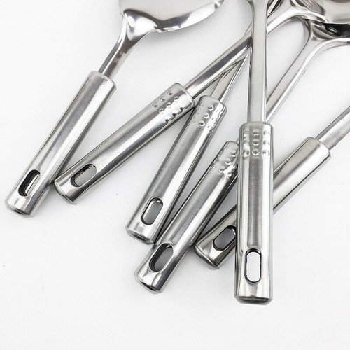 7 Piece Kitchen Utensils Cooking Tool Set with Hook Stand Holder Stainless Steel - Picture 6 of 11
