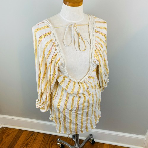 Urban Outfitters Blouse Womens Small Tunic Boho Striped Tie Neck - Picture 2 of 4