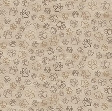 Feline Drive Fabric PAW PRINTS Natural Cat Dog - Sold by the Yard