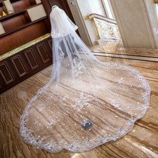 Long Wedding Veils With Comb Two Layers Appliques Lace Edge Veils 80cm 320cm