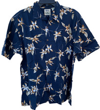 Pau Hana XL Navy Blue Floral Hawaiian Aloha Button Down Shirt