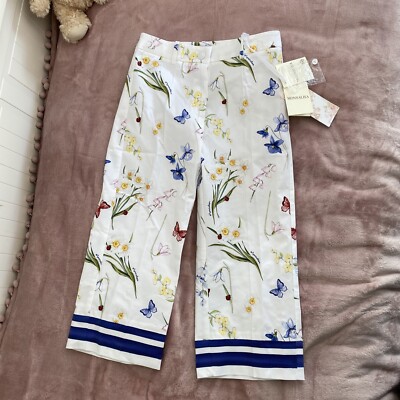 Neu Monnalisa Hose, Gr. 10, Gr.140, Blumen Muster, weiß 