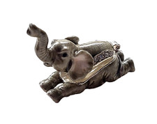 Enchanted Elephant Pewter Bejeweled Hinged Miniature Trinket Box Kingspoint