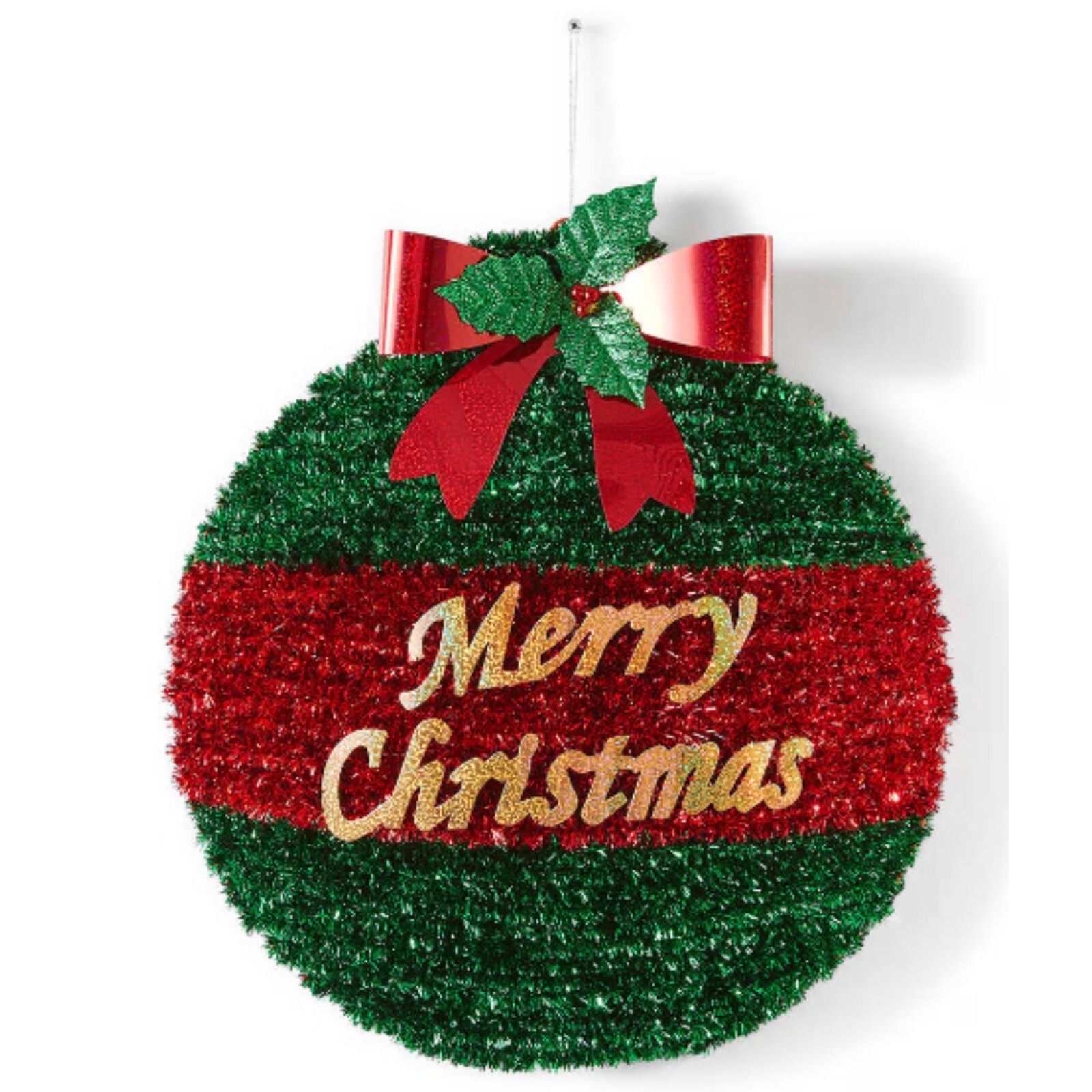 Christmas Tinsel Bauble Hanging Door Decoration Green and red Tinsel