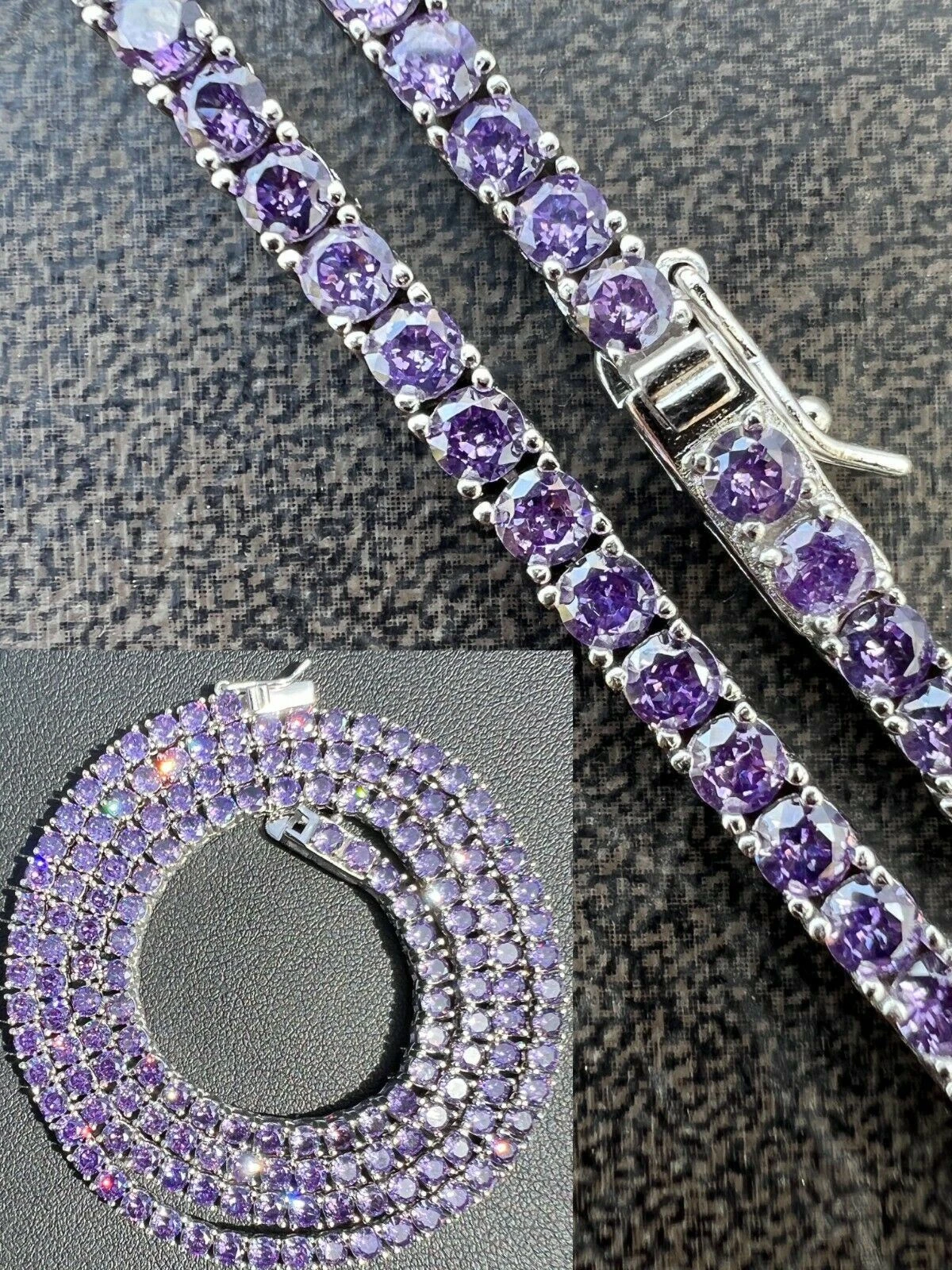 Tennis Chain 3mm Real 925 Sterling Silver Purple Simulated Amethyst CZ Necklace image 1