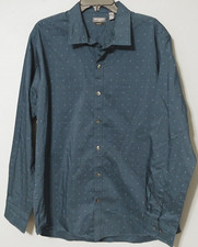 Van Heusen Flex Dress Shirt Slim Fit Mens XL Stretch 17 - 17 1/2 Blue Dot L/S
