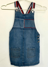 Vintage Tommy Hilfiger Girls Medium 8/10 Denim Dress Overalls Jumper Blue Red St