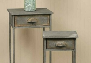 S 2 Distressed Grey Metal Bedside Tables Farmhouse Set Of 2 801106148944 Ebay