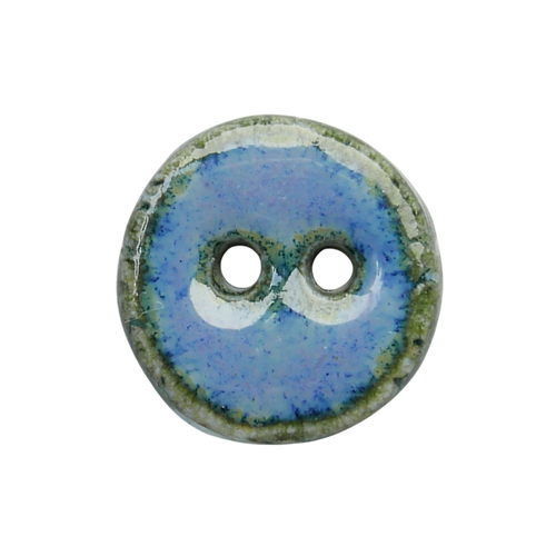 Vintage French Handmade Ceramic Button, Blue, Round 16mm, Pierre Casenove